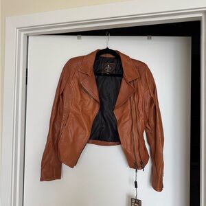 Genuine Brown Leather Moto Jacket from Florence Italy